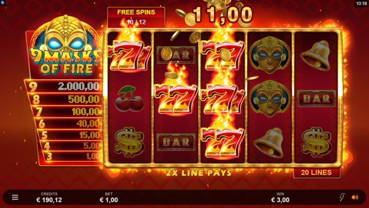 9 masks of fire microgaming free spins win